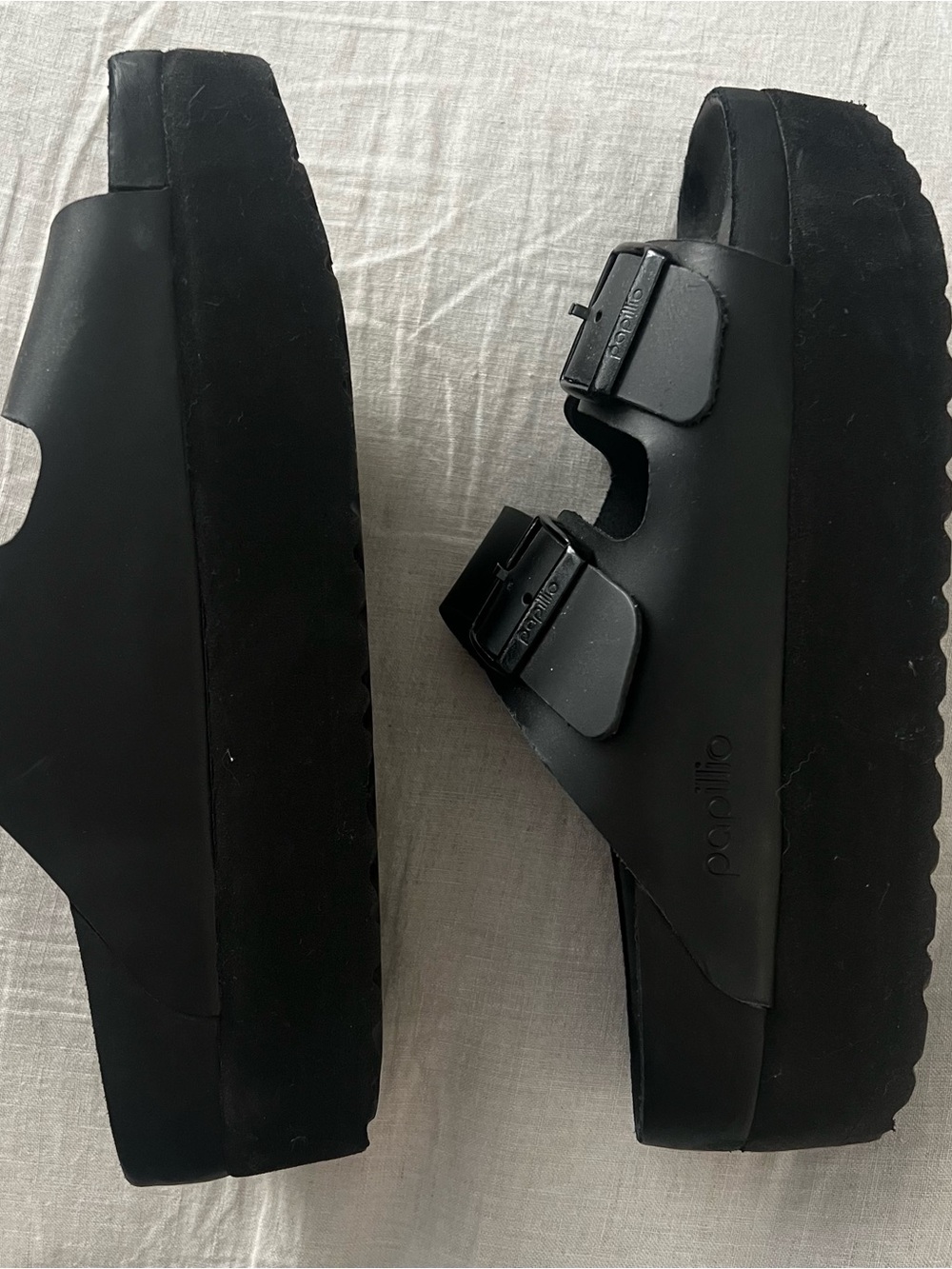 Birkenstock Papillio Exquisite Black Leather Double Buckle Platform - Picture 6 of 12
